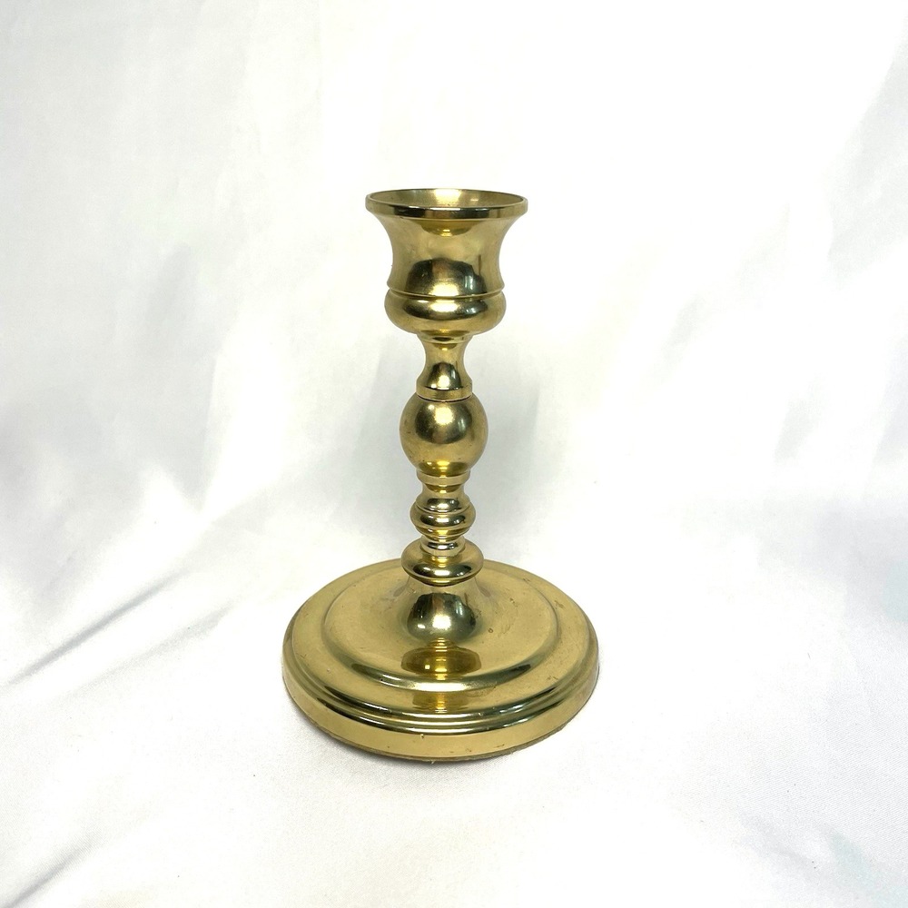 Baldwin Solid Brass Candle Holder 5"h Made in USA VTG Round Base Decor Design